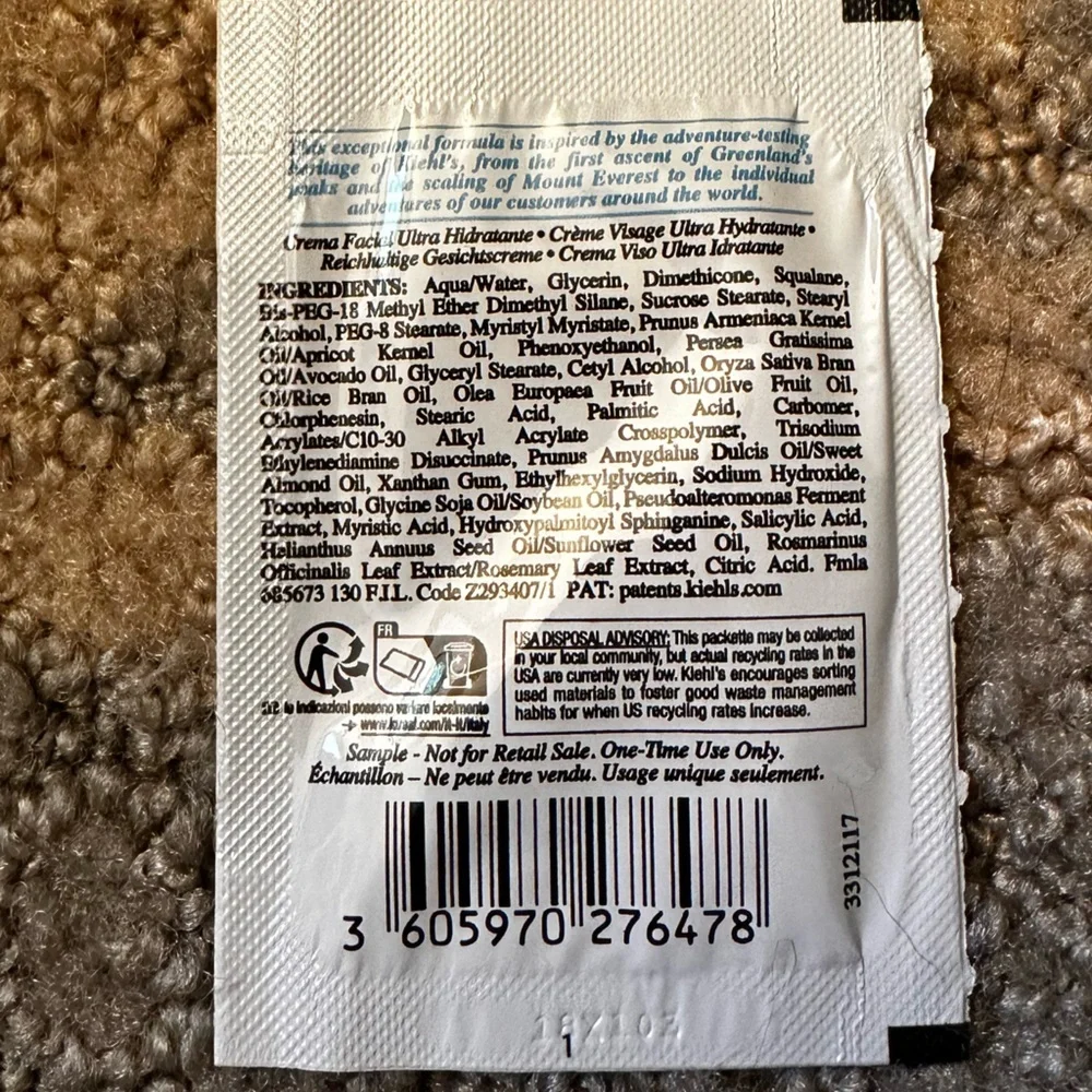 🎁 7 Day Supply of KIEHL’S Ultra Facial Cream (7 -3ml sample size)